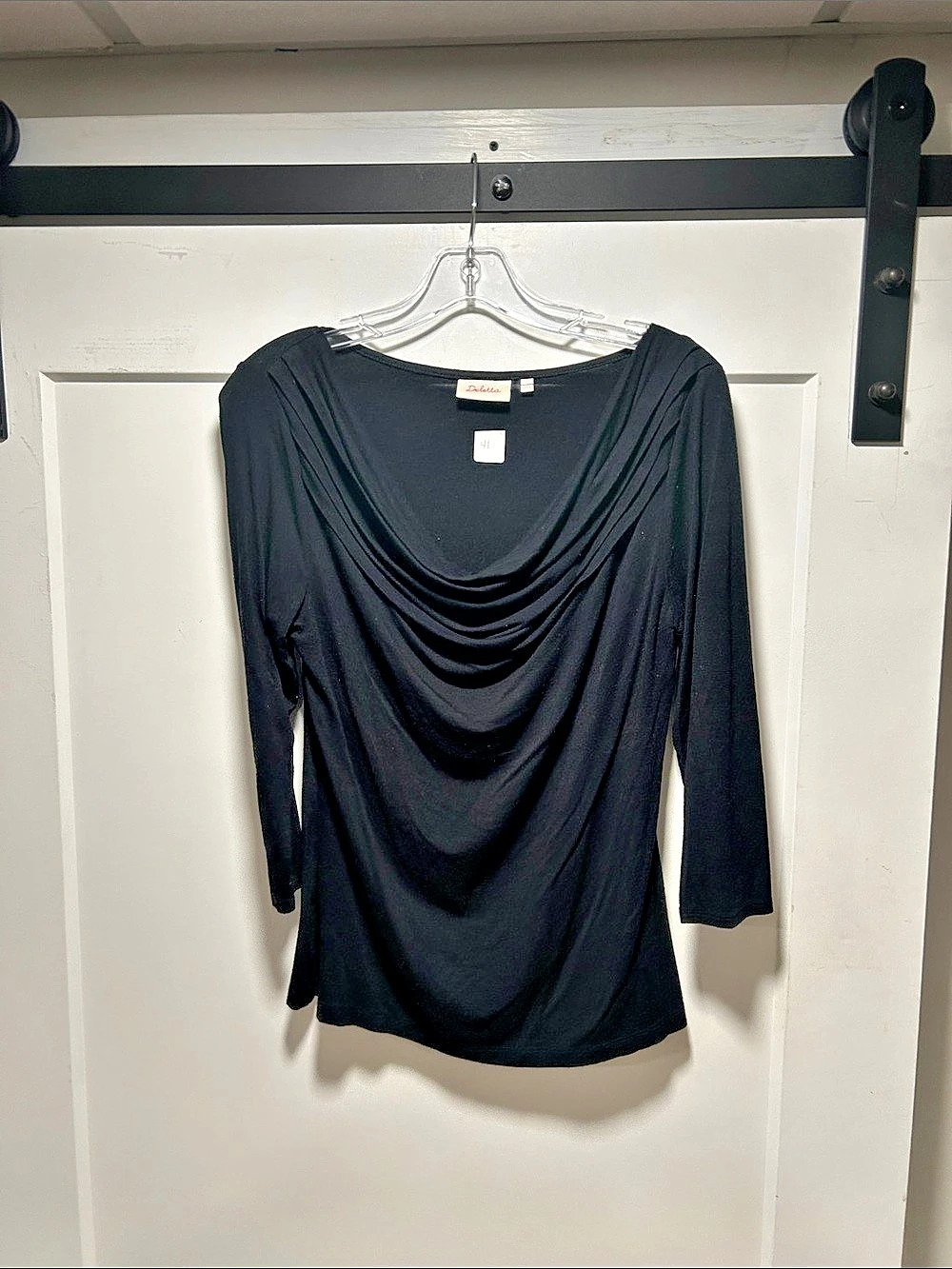 Deletta Draped Neck 3/4 Sleeve Tunic in Black Size Small Like New
